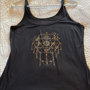 No Boundaries Black Tank Top with Gold Geometric Design